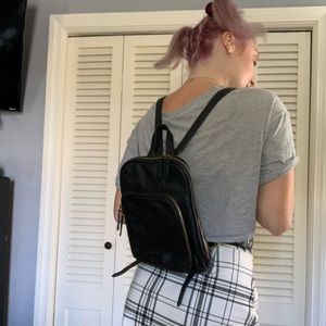 Black leather backpack